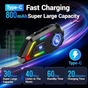 EDYELL Motorcycle Helmet Bluetooth on Ear Headset,Connects to 2 Phones at The Same Time Using Music & GPS,Waterproof & Dustproof,Supports Android & iOS,Compatible with All Helmets (EDYELL-C5001)
